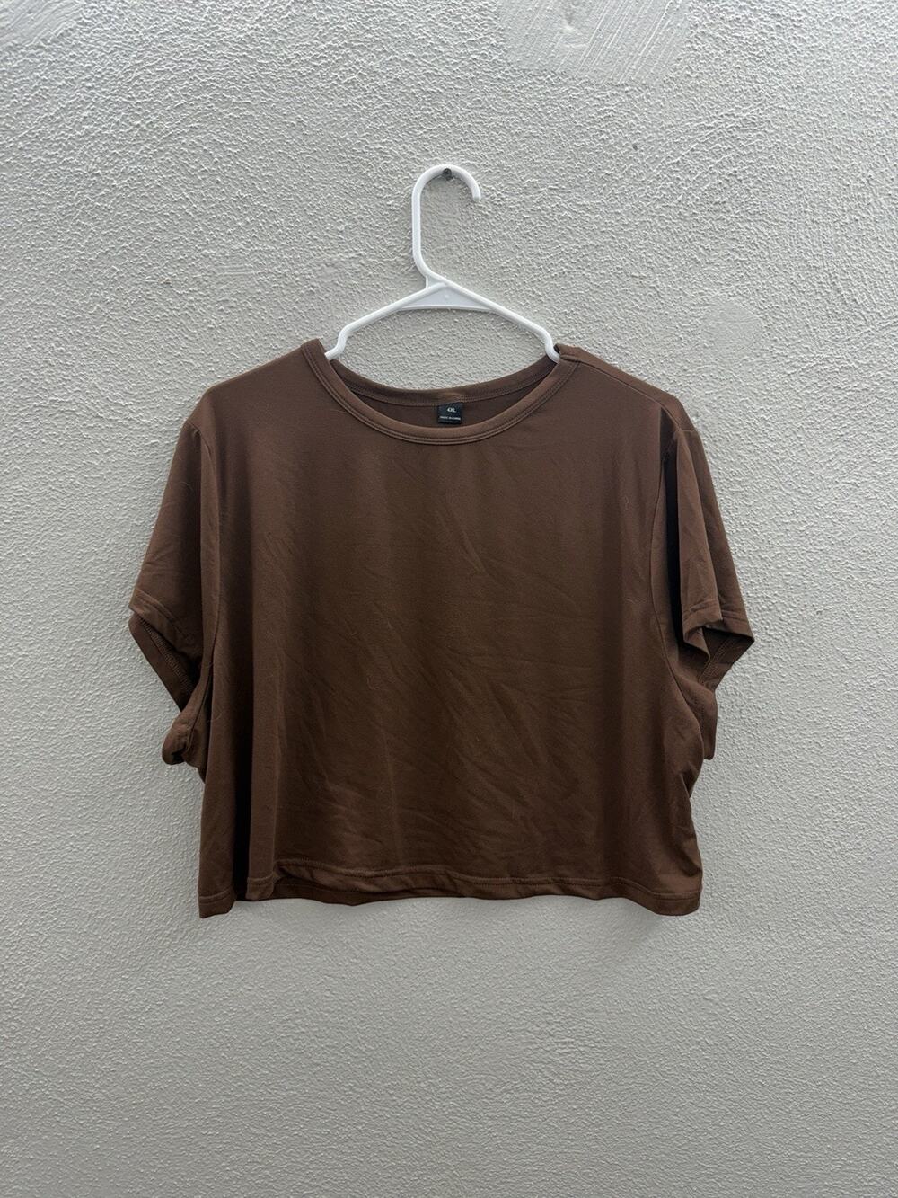 Shein Womens Shirt Size 4XL Brown Short Sleeve Cropped Top